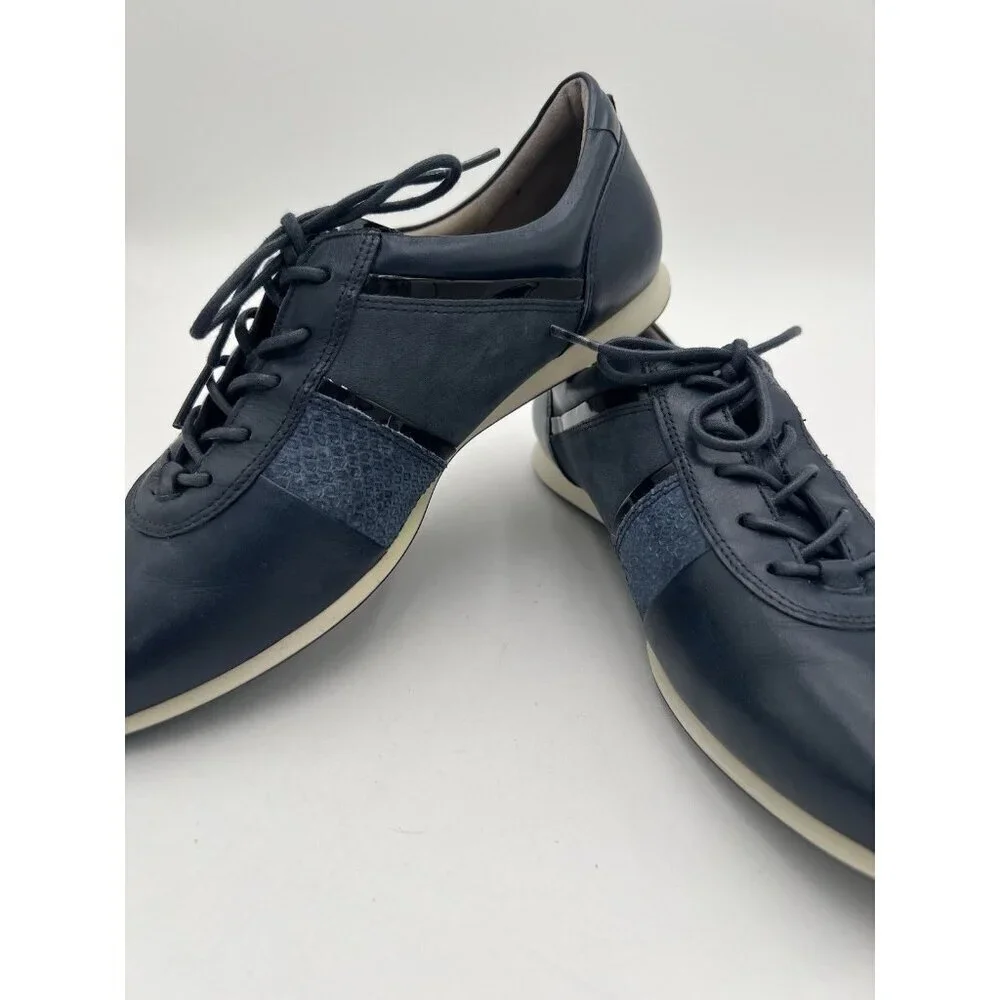 Ecco Touch Navy Leather Sneakers Women 40 US 9-9.5 Lace Up Comfort Walking Shoes